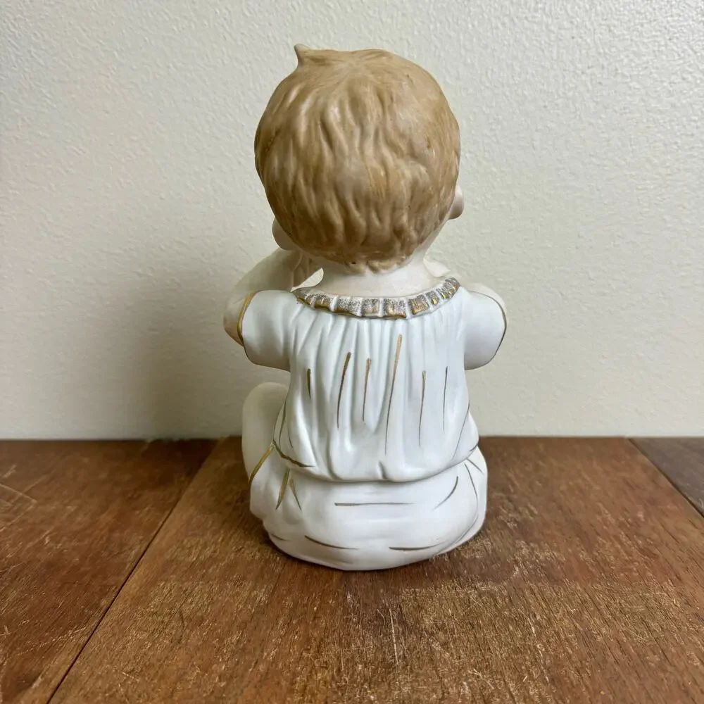 Vintage Bisque Porcelain Baby Boy with‎ gold accents nursery shelf decor